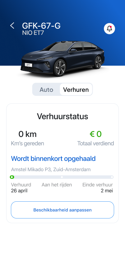 Screenshot: DriveShare in de app (auto beschikbaar stellen)